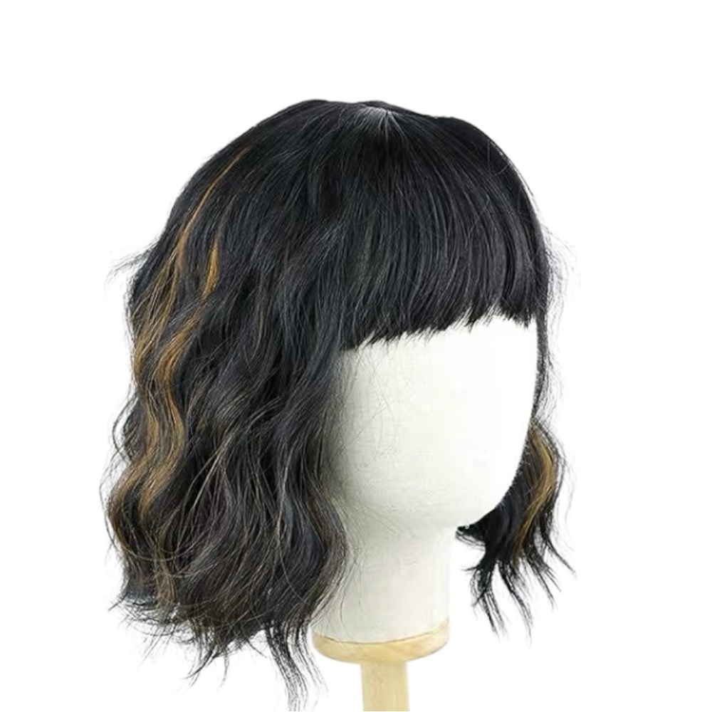 Stylish Short Ocean Wave Black and Brown Ombré with Bangs Wig